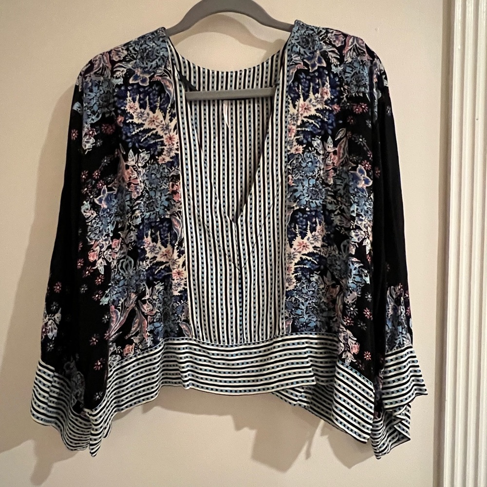 Free People Black and Blue Floral Blouse